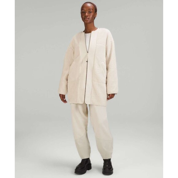 Lululemon Collarless Textured Fleece Full Zip White Opal Plush Cozy Outdoor 14 - Picture 2 of 12